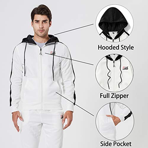 Men's Athletic Tracksuit Set Full Zip Casual Sports Jogging Gym Sweat Suits, White-S
