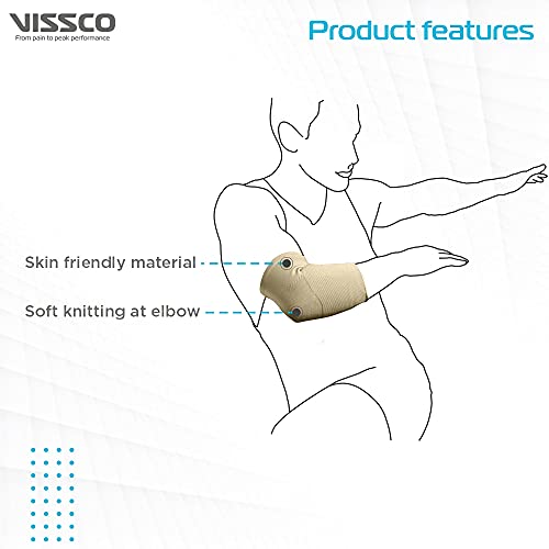 Vissco Elbow Support Relief Belt for Elbow Joint Pain, Sport Injuries, Tennis Elbow, Joint Sprain & Strain For Men & Women | Elbow Support for Gym | Sleeves for Cricket, Volleyball - Medium (Beige)