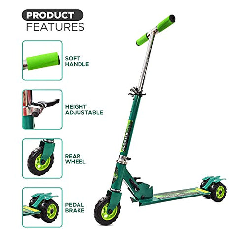 Image of NHR Rectangle Skate Scooter for Kid with 3 Wheels and 3 Adjustable Height Heavy Duty Kick Scooter (Weight Capacity-45 kg, Green)