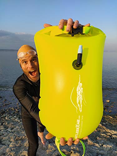 LimitlessXme Swim Buoy & Drybag - Safety for Swimmers, Open Water and Triathlon. Pull Buoy for Adults and Kids. Yellow Signal Swimming Bubble