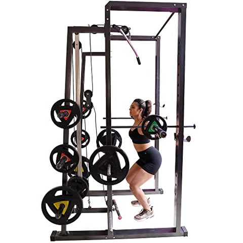 Image of FIT KART Power Squat Rack with Lats Pull Down & Ground Pulley Dips Setup for Home Gym, 4X2 Strong Pipe, Multicolour