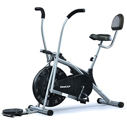 beatXP Typhoon AirTronic 4CM Air Bike Exercise Cycle for Home Workout with Adjustable Cushioned Seat | Moving Handles & Back Support |Curve Frame & Tummy Twister With 6 Months Warranty (Black & Grey)