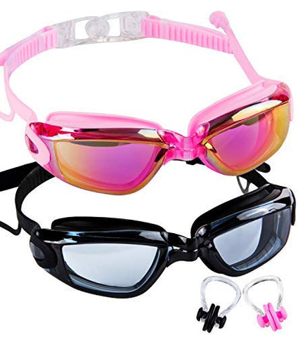 Image of SBORTI 2 Pack Adult Swimming Goggles,No Leaking,Anti Fog,UV Protection Swim Glasses for Men Women Water Goggles (Black and Pink)