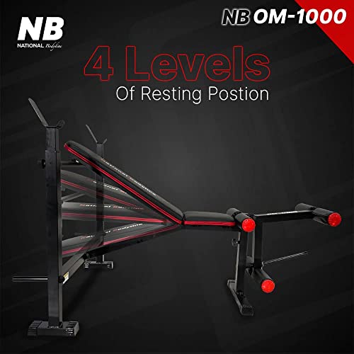 National Bodyline Adjustable Weight Bench Full Body Workout, Foldable Inclined Decline Flat Strength Training Fitness with Leg Curl & Extension (Silver) - Max Weight Capacity on Crutches: 400 LB