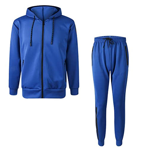 Image of URBEX Men's Athletic Casual Tracksuit Pants Hooded Full Zip Jacket Sweatsuit Set for Men…-ROYAL-2XL