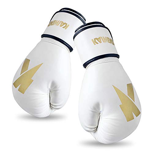 Boxing Gloves (6oz, 8oz, 10oz, 12oz, 14oz, 16oz) Punching Bag Mitts, Muay Thai,UFC MMA Kickboxing Fight Training Gloves by KAIWENDE-BX01 (BJ-White, 12 oz)