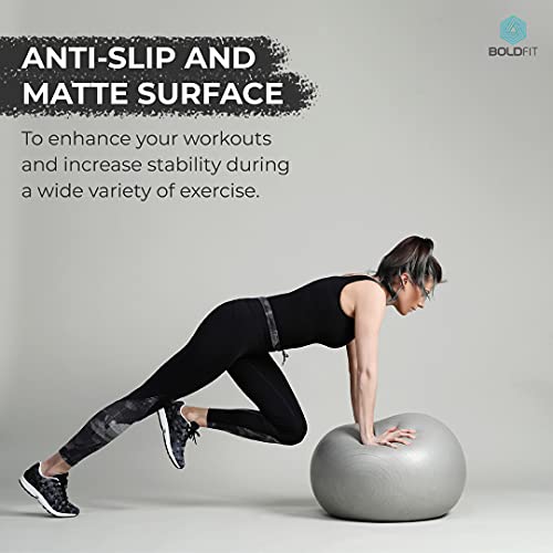 Boldfit Gym Ball for Exercise & Yoga with Pump, Anti Burst Swiss Birthing Ball for Workout & Fitness. Stability Ball for Men & Women. Exercise Ball Usable in Home & Gym - Gym Ball 65 cm, Grey