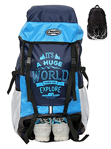 POLESTAR Xplore 55 L Hiking/ Trekking/ Camping/ Travelling Rucksack Backpack with rain cover, shoe compartment, suitable for both men & women, water resistant & durable, made with polyester, 1 year warranty - Sky Blue