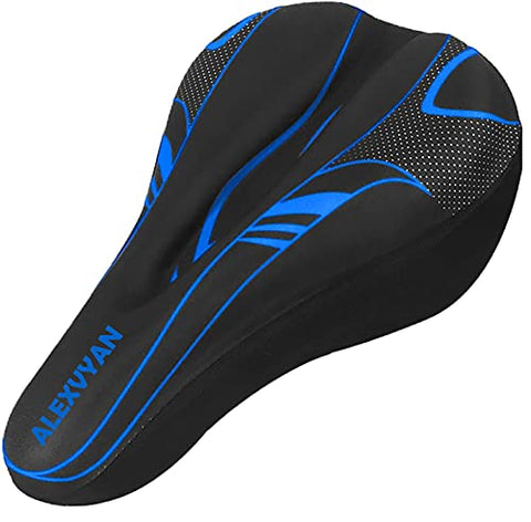 Image of AlexVyan Soft Bicycle Silicone Gel Saddle Cover ( 11*7.5 Inch) Cycling Cushion Pad City Cycle Seat Cover Gym Cycle Gel Cover -Fits Narrow/Slim Seats (Black and Blue)