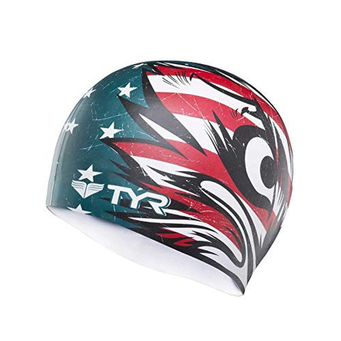 Image of TYR Patriot Swim Silicone Cap Swim Cap (Navy/Red)