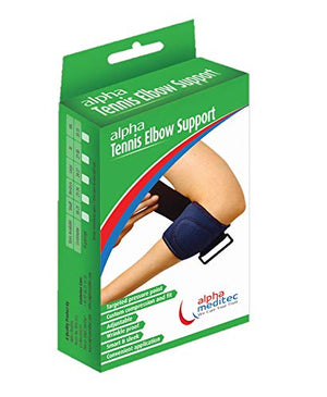 Alpha Tennis Elbow Support with Pressure Point -for Elbow Pain due to Sports, Computer, Gym, Strain, Tear- Black Universal Size