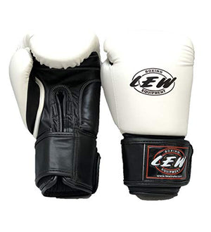 LEW White/Black Boxing Gloves for Training/ Muaythai/Punching Bag/Sparring with a Pair of Hand Wraps (White, 14 OZ)