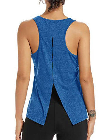 Image of Muzniuer Open Back Yoga Tops Shirts for Women Workout Activewear Exercise Yoga Tank Tops Backless Sports Tank SkyBlue M