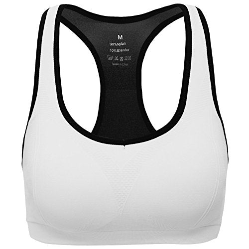 MIRITY Women Racerback Sports Bras - High Impact Workout Gym Activewear Bra  Color White Size XL