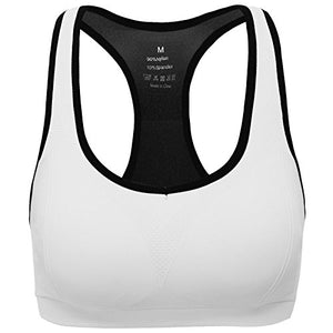 MIRITY Women Racerback Sports Bras - High Impact Workout Gym Activewear Bra Color White Size XL