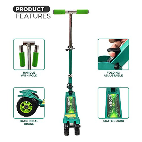 Image of NHR Rectangle Skate Scooter for Kid with 3 Wheels and 3 Adjustable Height Heavy Duty Kick Scooter (Weight Capacity-45 kg, Green)