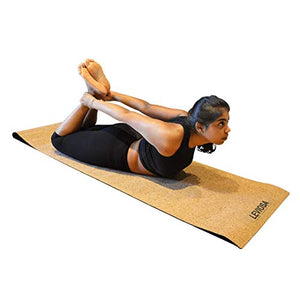 LEVIOSA Cork Yoga Mat with Carry Strap (5mm, Brown)