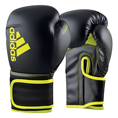Image of adidas Boxing Gloves - Hybrid 80 - for Boxing, Kickboxing, MMA, Bag, Training & Fitness - Boxing Gloves for Men & Women - Weight (10 oz, Black/Yellow)