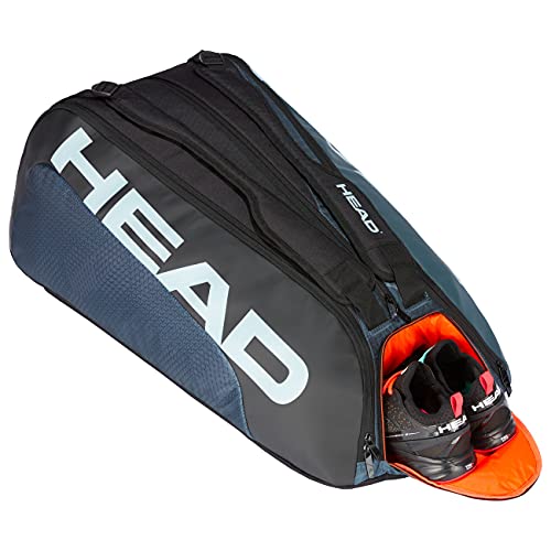 HEAD Tour Team 12R Monstercombi Professional Tournament Tennis Kit Bag (Compartments: Three | Capacity: 12 Racquets | Ventilated Shoe Compartment | Colour : Black/Grey |