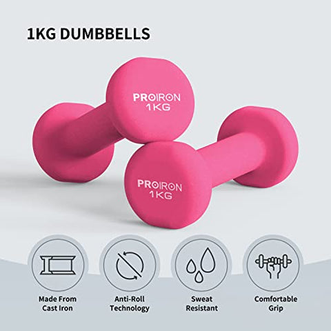 Image of PROIRON Neoprene Dumbbell with Rack Set 1kg/2kg/3kg - Home Exercise for Ladies Kids Arm Hand Weights Pilates Dumbbells