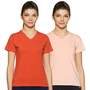 Amazon Brand - Symbol Women's Solid Regular Fit Half Sleeve T-Shirt (VN-PO2-COMBO15_Burnt Orange & Blush_M) (Combo Pack of 2)