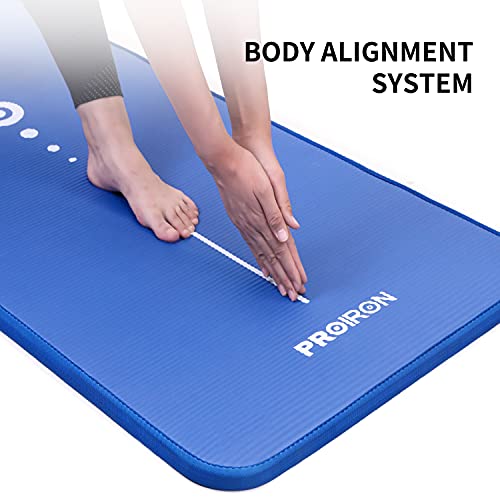 NBR Yoga Mat 1830×660×10 mm - BLUE PROIRON Pilates Mat Edge Protection Non-Slip Yoga Mat Exercise Extra Thick Foam Mat Fitness Workout Mats Home Gym with Carrying Strap