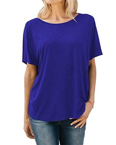 Image of BYSBZD Womens Casual Plain Short Sleeve Open Back Knot Shirt Yoga Tops Blue S