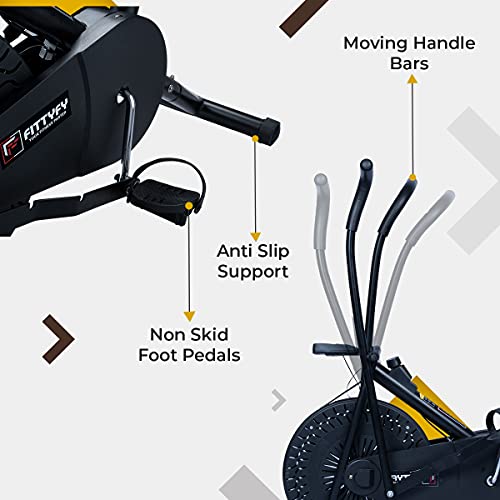 INALSA Air Bike Exercise Cycle Indoor Bike | Cardio Home Workout | Multi Position Handle Grip | Height Adjustable Seat | Cushioned Back Rest | Digital Display | (Black) (FFAB-01R) FITTYFY Range