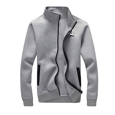 Image of X-2 Athletic Full Zip Fleece Tracksuit Jogging Sweatsuit Activewear Gray L
