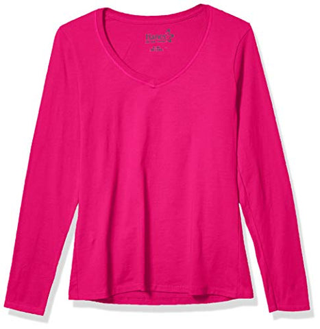 Image of Hanes Women's V-Neck Long Sleeve Tee, Sizzling Pink, Large