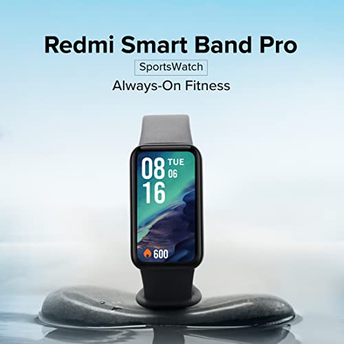 Redmi Smart Band Pro SportsWatch- 1.47” Large AMOLED Display, Always On Display, Continuous Sleep, HR, Stress and SPO2 Monitoring, 110+ Sports Modes, Women’s Health, 5ATM, 14 Days Battery Life, Black