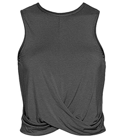 Image of Women Workout Crop Tank Tops Fitness Athletic Activewear Cute Crossover Yoga Sports Shirts - Dark Grey