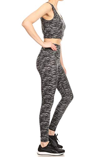 Shosho Womens 2 Piece Activewear Sets Sports Tops and Yoga Bottoms Casual Outfits Criss Cross Crop Tank & High Rise Leggings Spacedye Black/White X-Large
