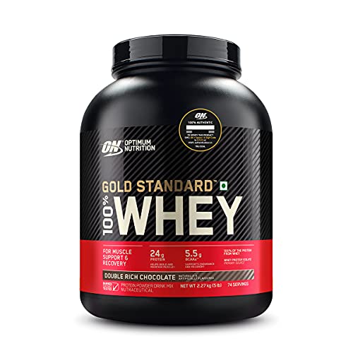 Optimum Nutrition (ON) Gold Standard 100% Whey Protein Powder 5 lbs, 2.27 kg (Double Rich Chocolate), for Muscle Support & Recovery, Vegetarian - Primary Source Whey Isolate