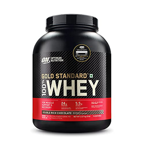 Image of Optimum Nutrition (ON) Gold Standard 100% Whey Protein Powder 5 lbs, 2.27 kg (Double Rich Chocolate), for Muscle Support & Recovery, Vegetarian - Primary Source Whey Isolate