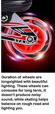Image of RIVET ENTERPRISE Red Inline Skates Size Adjustable All PU Wheels with Aluminum-Alloy, LED Flash Light, Age Group 6-14 Years