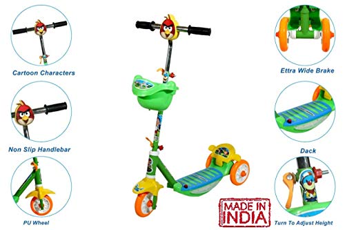 JoyRide Three Wheel Kick Scooter for Boys and Girls with Adjustable Height,Storage Basket , Foot Break (3 Years-8 Years)