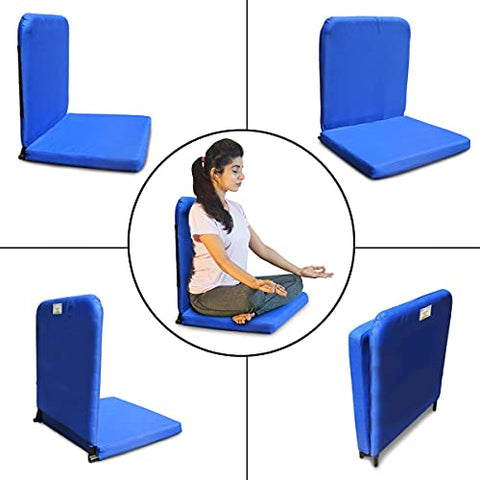 Image of Kawachi Powder Coated Metal Cotton Fabric Right Angle Back Support Portable Relaxing Folding Yoga Meditation Chair - I83 Blue