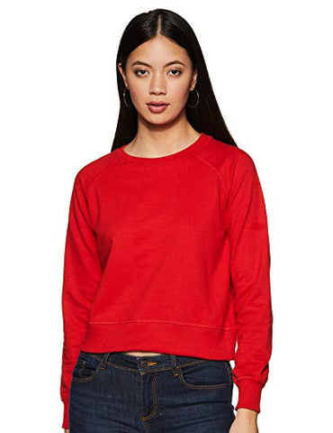 Image of Amazon Brand - Symbol Women's Cotton Blend Crew Neck Sweat Shirt (AW18WNSSW01_Bright Pink_Small_Bright Pink_S)