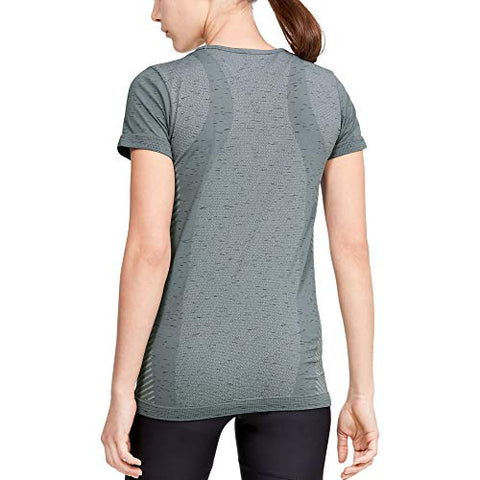 Image of Under Armour Women's Seamless Melange Short Sleeve T-Shirt, Hushed Turquoise (396)/Metallic Silver, X-Large