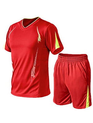 Lavnis Men's Casual Tracksuit Short Sleeve Running Jogging Athletic Sports T-Shirts and Shorts Suit Set Red S