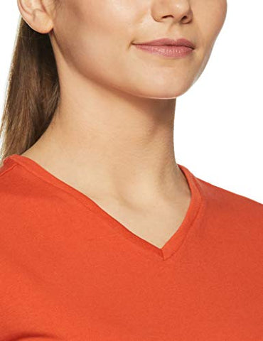 Image of Amazon Brand - Symbol Women's Solid Regular Fit Half Sleeve T-Shirt (VN-PO2-COMBO15_Burnt Orange & Blush_M) (Combo Pack of 2)