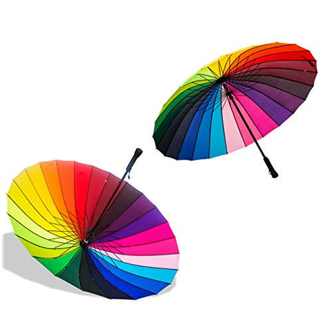 Image of ThreeH Rainbow Golf Umbrella Large Size 24Ribs High Density Canopy for Resistant Heavy Rain and Wind Oversized KS07,Rainbow