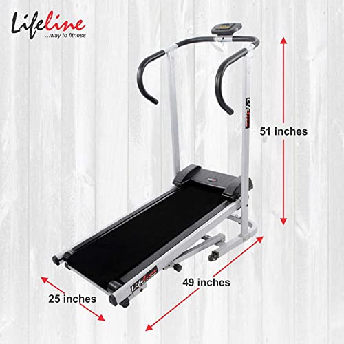 Life line Fitness LT-201 Manual Treadmill for Home Gym Exercise with Cardio Weight Loss , 2 Level Inclination, Made in India, Black
