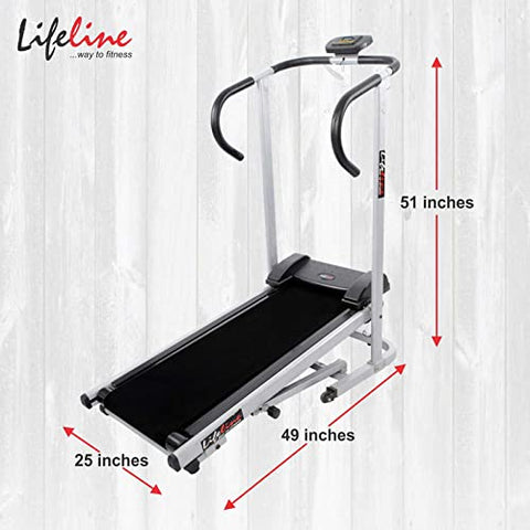 Image of Life line Fitness LT-201 Manual Treadmill for Home Gym Exercise with Cardio Weight Loss , 2 Level Inclination, Made in India, Black
