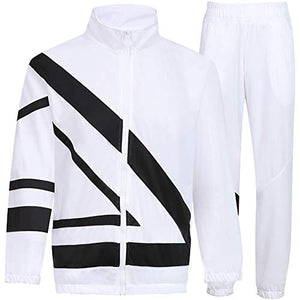 MACHLAB Men's Tracksuit 2 Piece Jacket & Pants Warm Jogging Athletic Suit Casual Full Zip Sweatsuit Gym Activewear White S#099