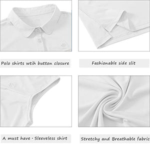 AIRIKE Golf Polo Shirts for Women Sleeveless Summer Sports Athletic Fashionable Workwear-Quick Dry Womens Tank Tops (White, Small)