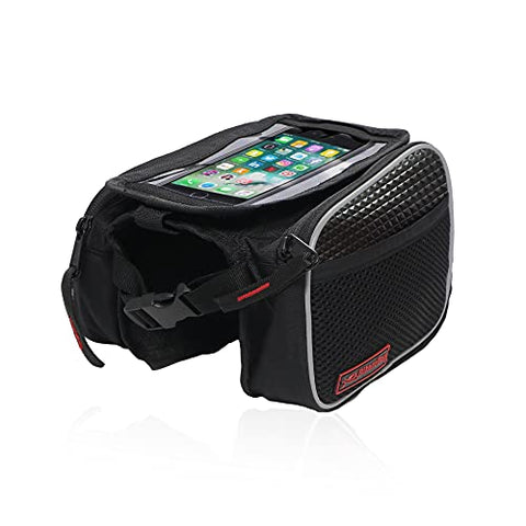 Image of BikerzBay Polyester Bicycle Double Sided Front Frame Handlebar Bag – Mobile Pouch for Cycle for up to 7 inch Phones (Pack of 1) Black