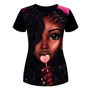 Women's T-Shirts Black History Month Afro Word Art Natural Hair 3D Floral Print Casual Tops for Women Tees XXL