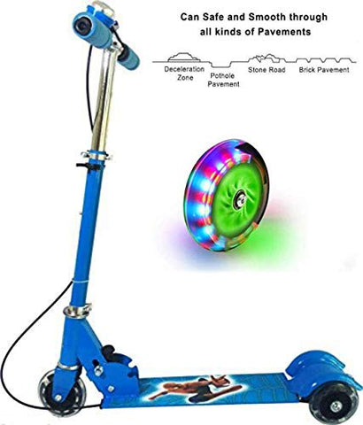 Image of JOYESTA Kick Scooter for Kids 3 Wheeler Foldable Kick Skating Cycle with Brake and Bell, LED on Wheels and Height Adjustable for Boys and Girls for 3-7 Years (Blue)